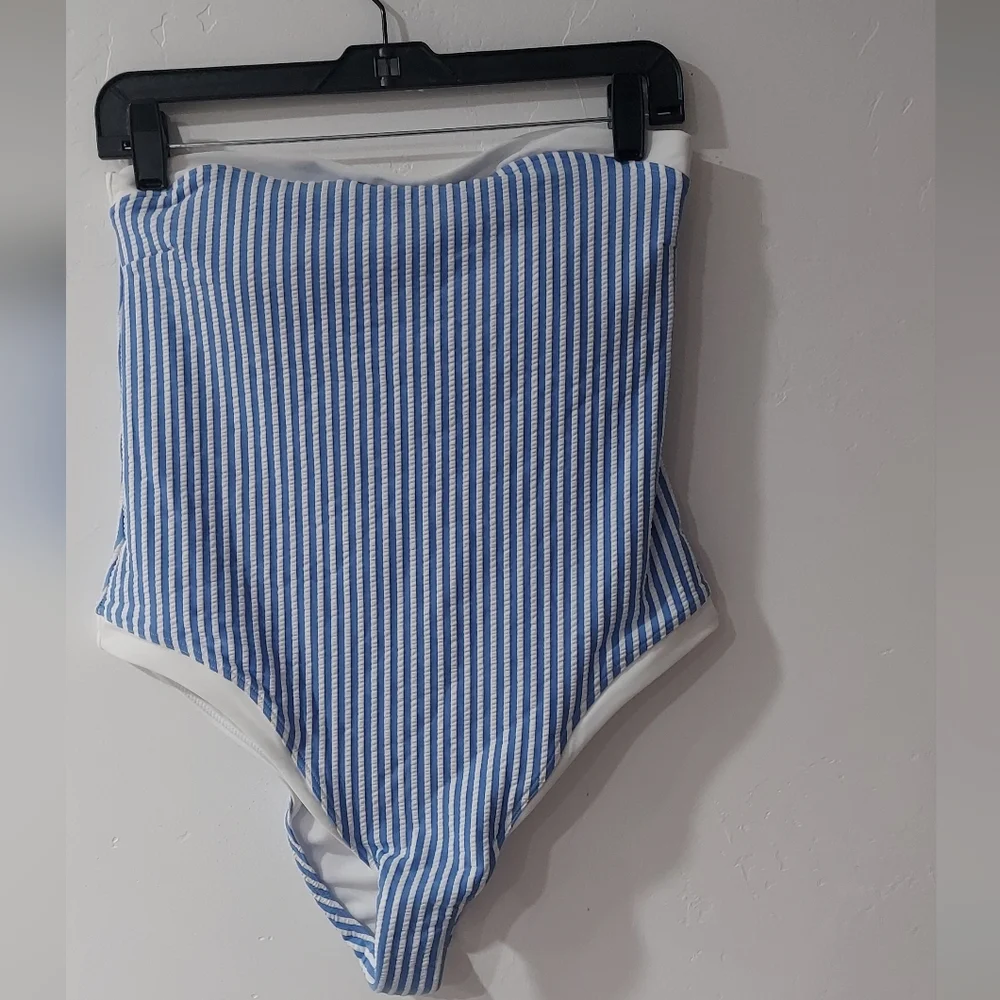 A & AF Blue and White Striped Swimsuit Size Medium - Picture 3 of 8